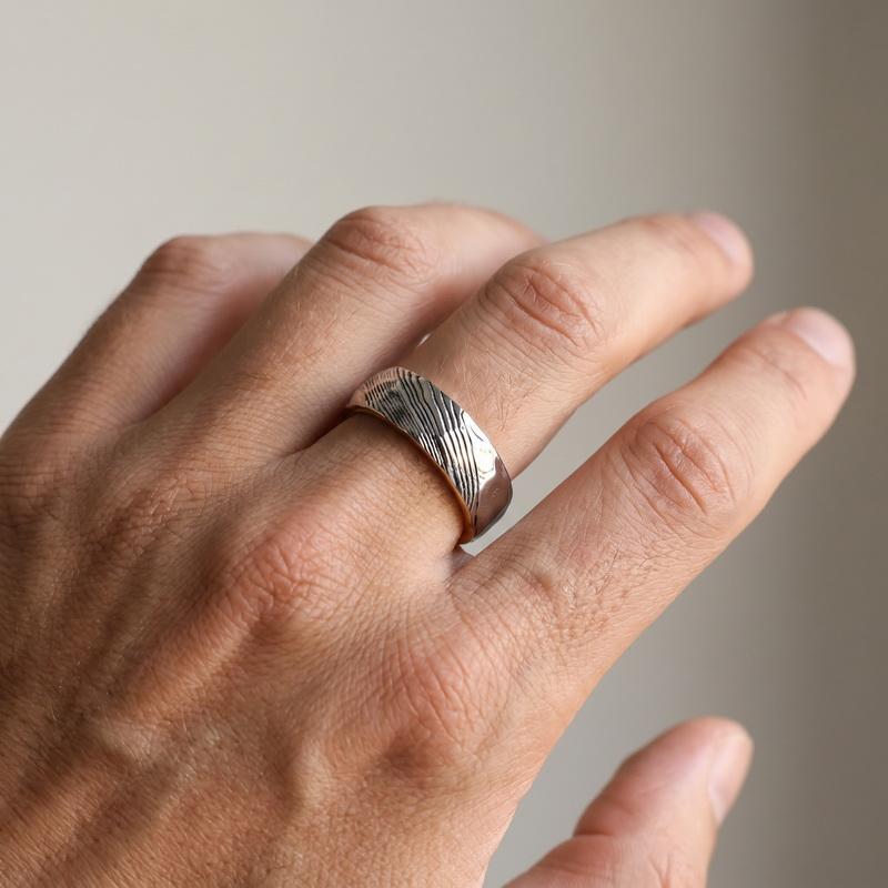 Kalen Wide Two-tone Textured Stainless Steel Ring for Men Women Anillos Vintage Wave Pattern Band Rings Size 6-9 Jewelry