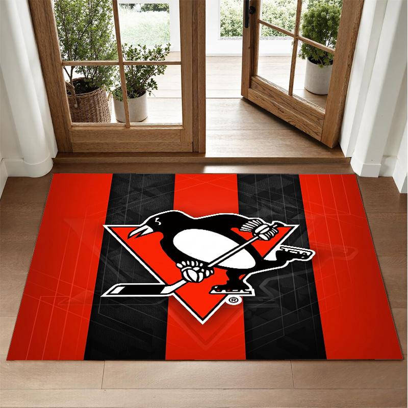 Pittsburgh Penguins Design Crystal Velvet Rug Soft Decorative Mat for Bedroom Entrance