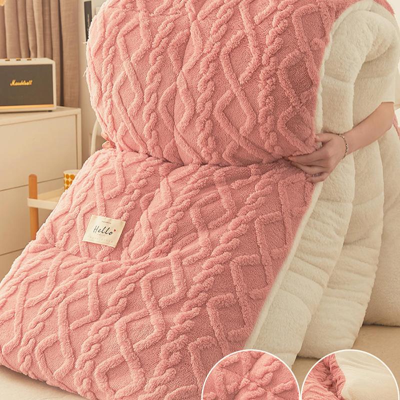 Double-sided lamb velvet quilt winter thickened warm coral velvet comforter dormitory student quilt spring autumn cotton blanket