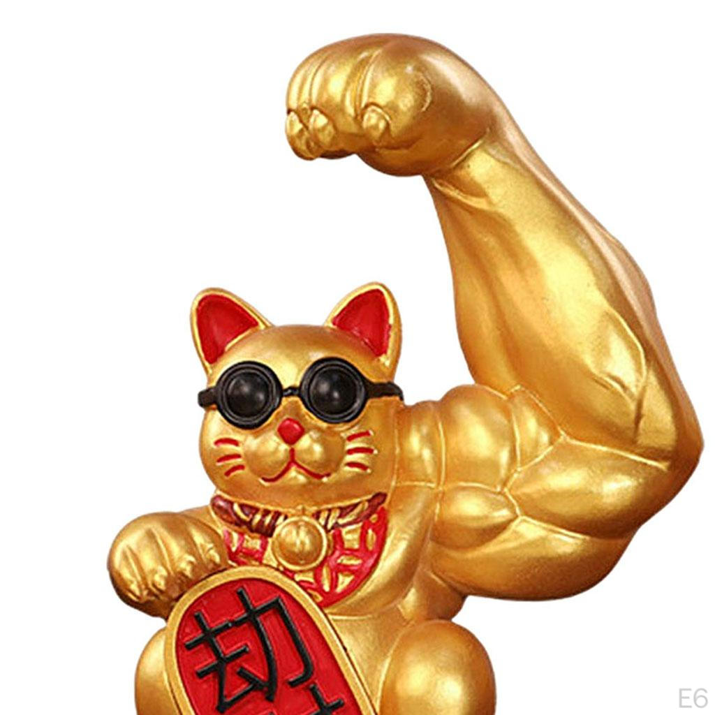 Cat Figurine Sculptures Resin Fengshui Statue Wealth Car Decoration Ornament Accessory