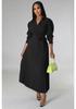 Cross-Border Europe Spring Long Sleeve Polo Collar High Waist Pleated Women's Casual Dress