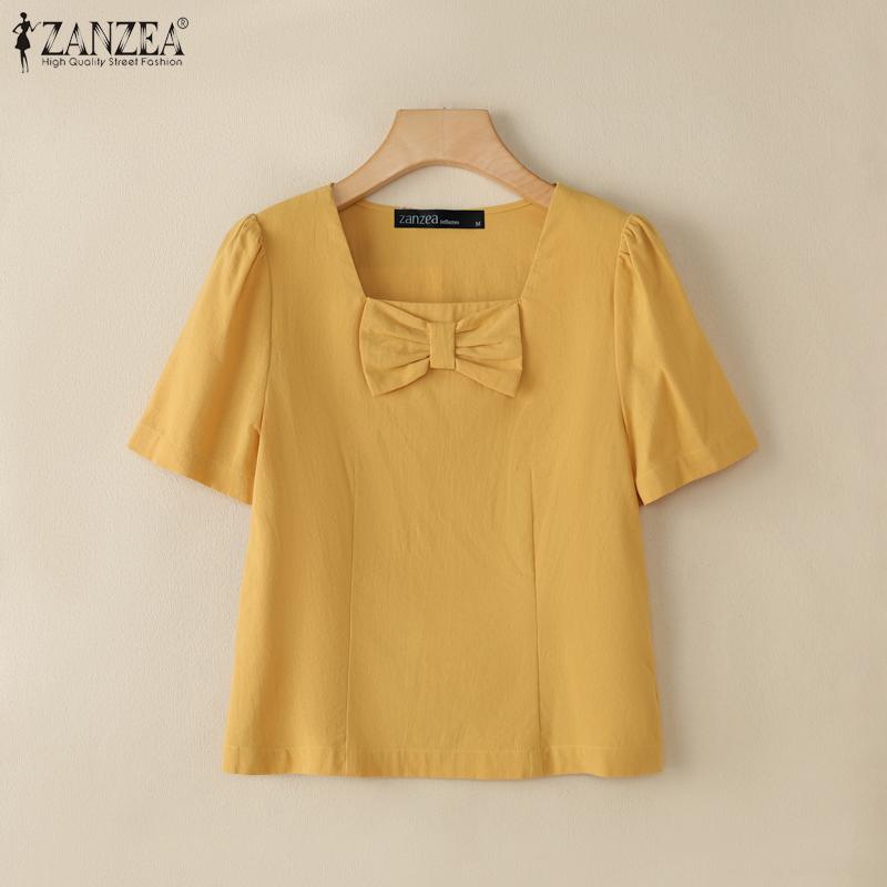 ZANZEA Women Summer Square Collar Casual Short Sleeve Blouse