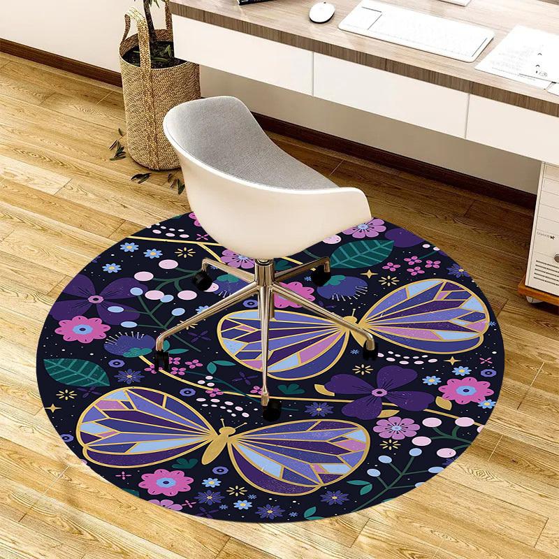 1pc Office Carpet Chair Mats Butterfly Garden Circular Artwork Perfect for Decorating Office Chairs, Living Rooms, Or Bedrooms