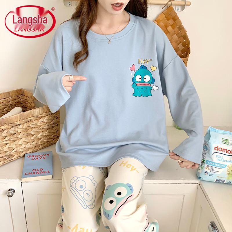 Langsha Women s Cartoon Print Two-Piece Pajama Set XL