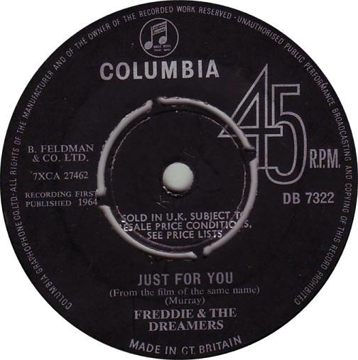 

7inch Record FREDDIE & THE DREAMERS - Just For You DB7322 Columbia 1964 UK Pop Used