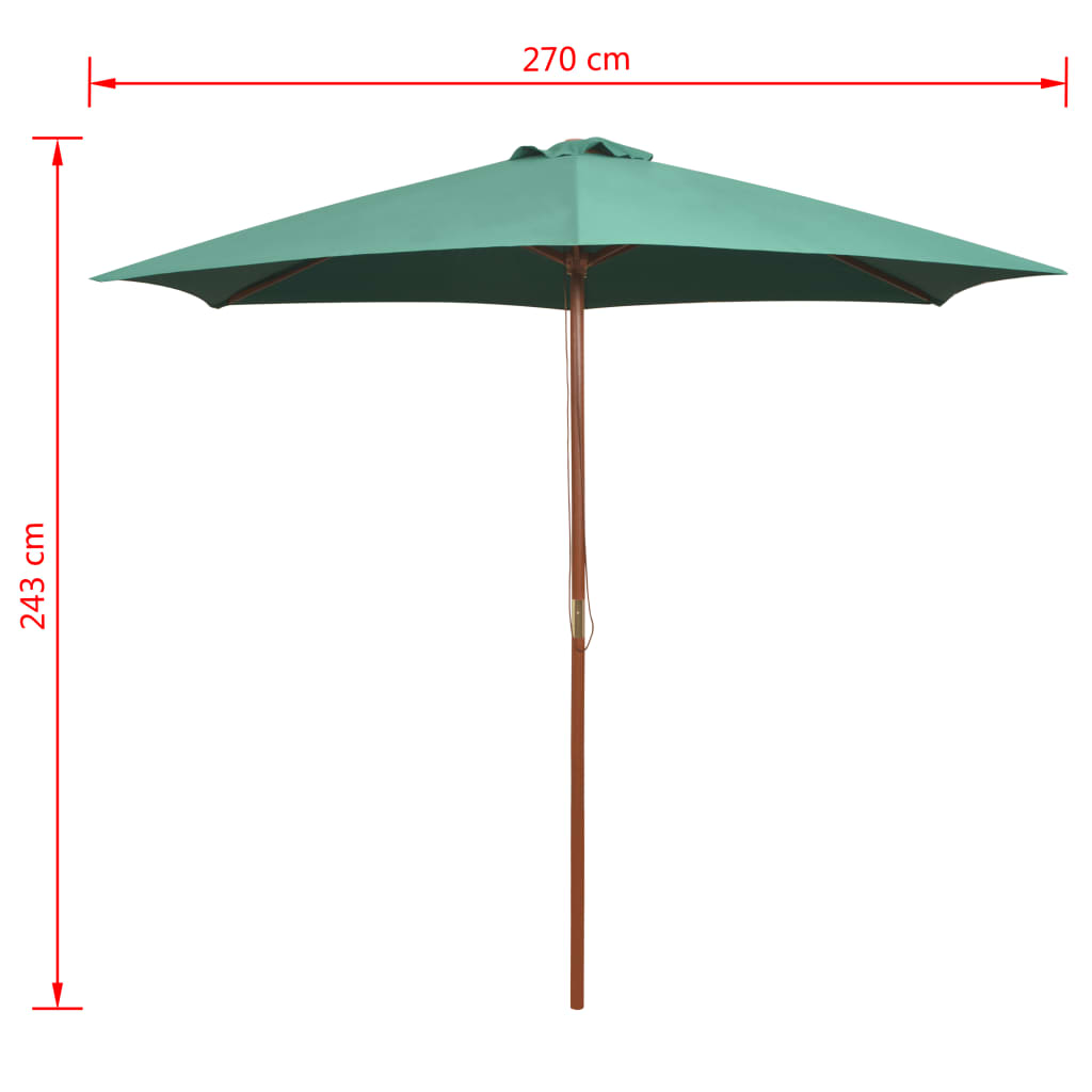 270 X 270 Cm Wooden Mast Sun Umbrella Green