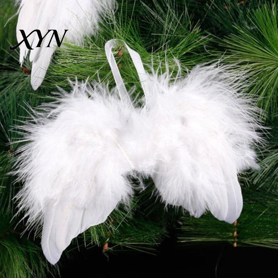 Holiday Party Props 10Pcs White Feather Angel Wings Ornament for Christmas Tree Decoration, Soft Fluffy Baby Photography Accessories Hanging