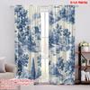2pcs,2D Plane Printing Curtains Digital Printed Blue Landscape Scene (3) Durable 100% Polyester Fabric (without Rod) Versatile
