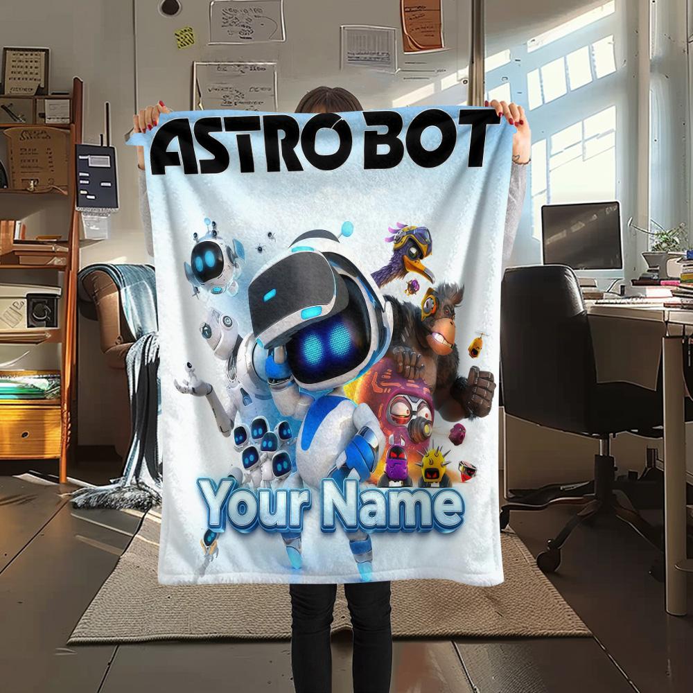1PC Custom Name ASTRO BOT Patterned Flannel Blanket Suitable For All Seasons for Home Decor Warmth and Comfort Gifts Holiday Present -HE92