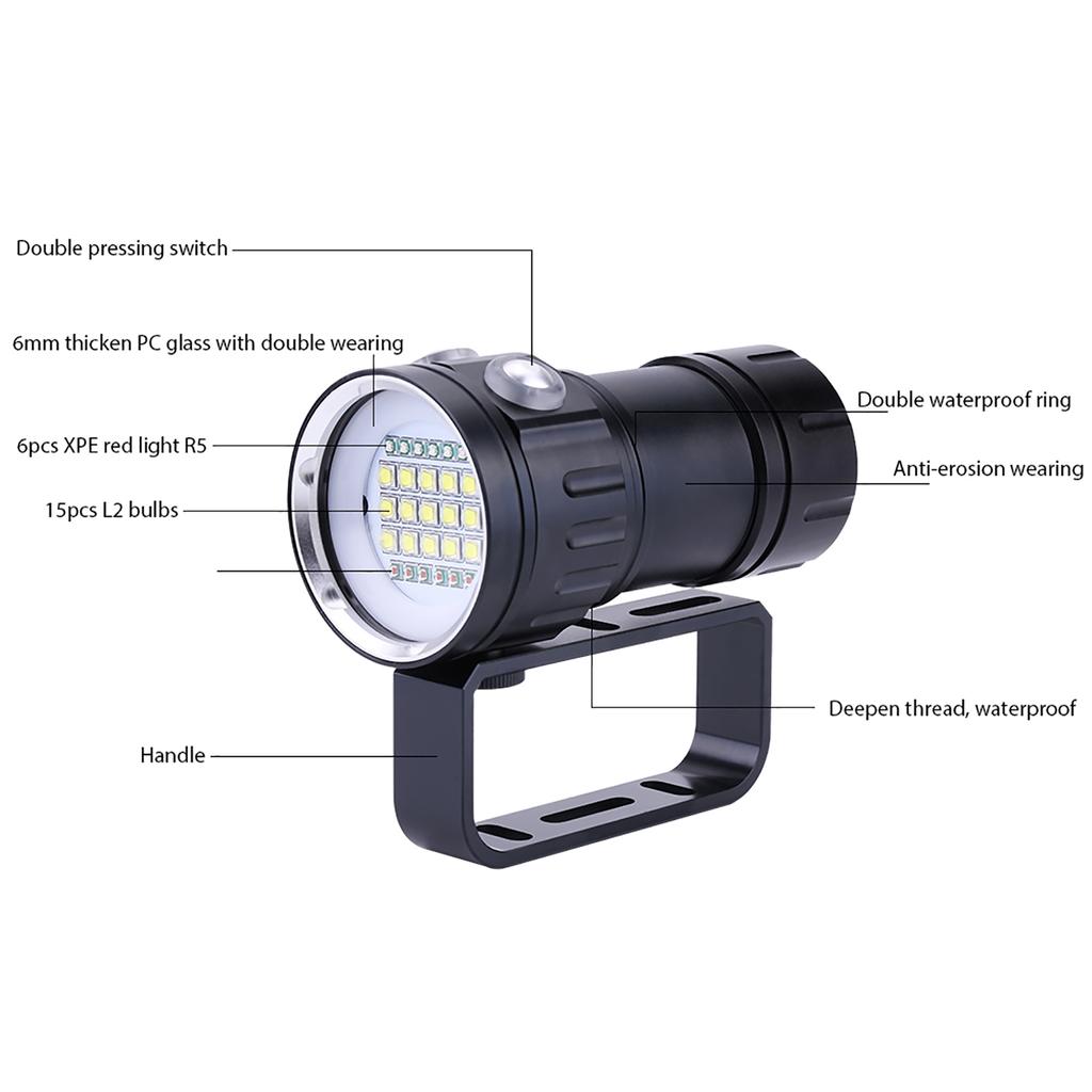 IPX8 18000lm 500M Flashlight Waterproof Lamp Light Underwater Outdoor Camp