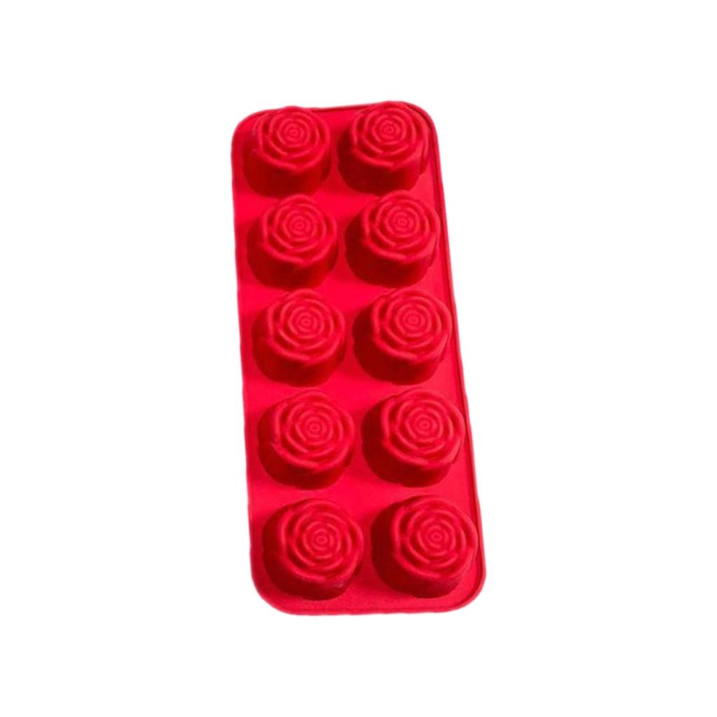 Silicone Rose Shaped Mold Tray for Baking Candy Chocolate Ice Cubes and Cake Making Flexible Nonstick Kitchen Tool with 10 Cavities