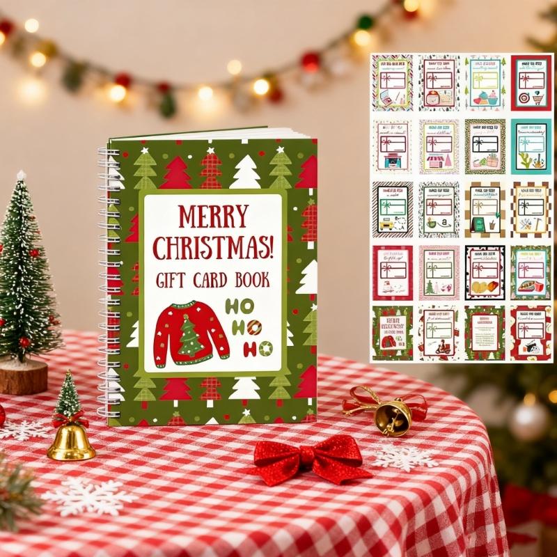 Portable Christmas Themed Notebook Twin Coil Binding Gift Card Storage Book Travel Writing Journal for Note Taking