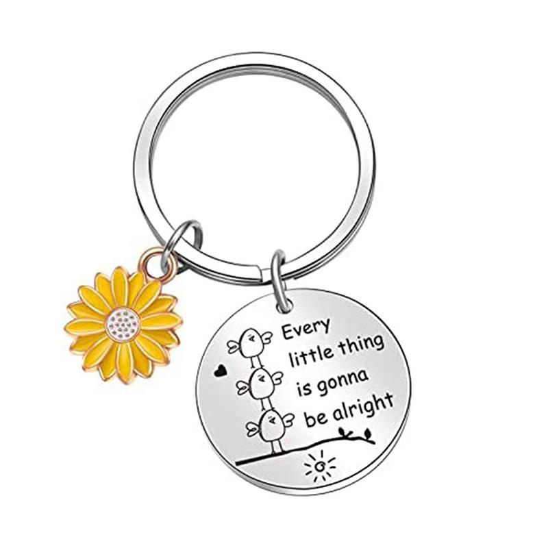 Sunflower Pendant Metal Stainless Steel Keychain For Parents Teachers Handmade Jewelry Gift Key Decoration