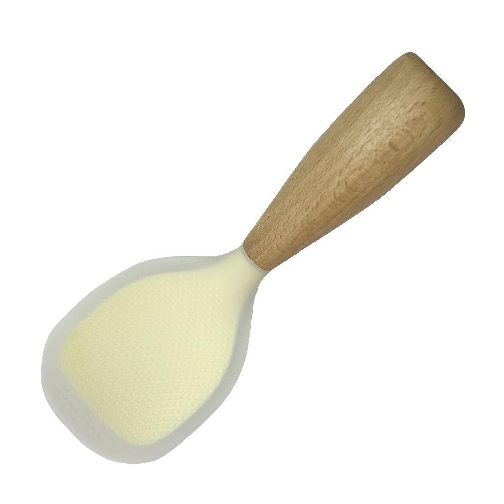 Rice Spoon Silicone Rice Spoon Standable Non - Stick Rice Spoon, Food - Grade Silicone/Wood, Home Rice Cooker Serving Spoon