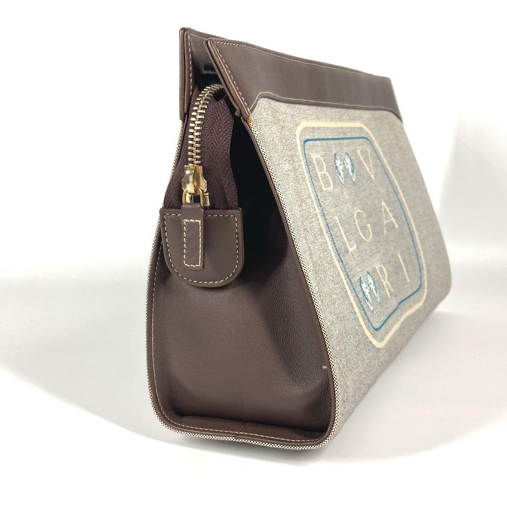 Bvlgari Logo Bag Pouch Cluch Bag  Canvas/Leather gray/Brown