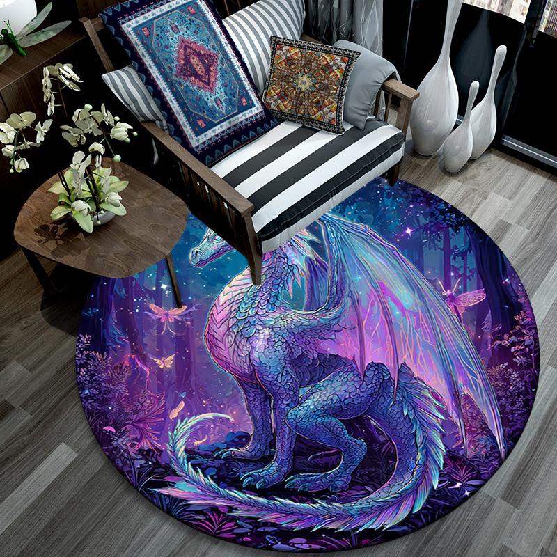 Purple Dragon Round Area Rug,Carpet Rug for Living Room Bedroom Sofa Playroom Decor,Non-slip Floor Mat