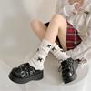 Sweet Girls Leg Warmers Women Ribbed Knit Striped Foot Cover Elegant Bowknot Ruffled Trim Boot Cuffs Footless Calf Socks