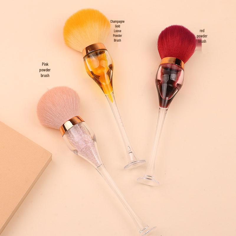 Large Single Nail Dust Brush with Fluffy Bristles - High-Footed Wine Glass Design for Blush Setting and Nail Art.