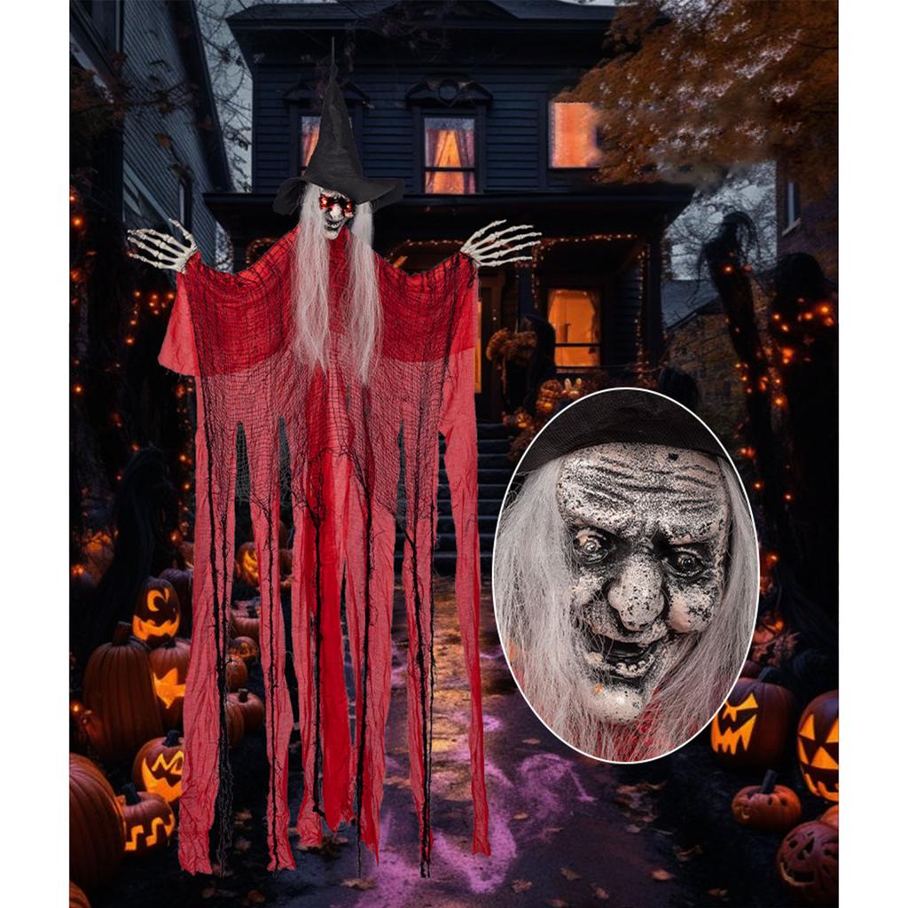 67" Light Up Witch Dector Animated Talking and Sound Activated Skeleton for Halloween Outdoor,Lawn, Yard, Patio Decor