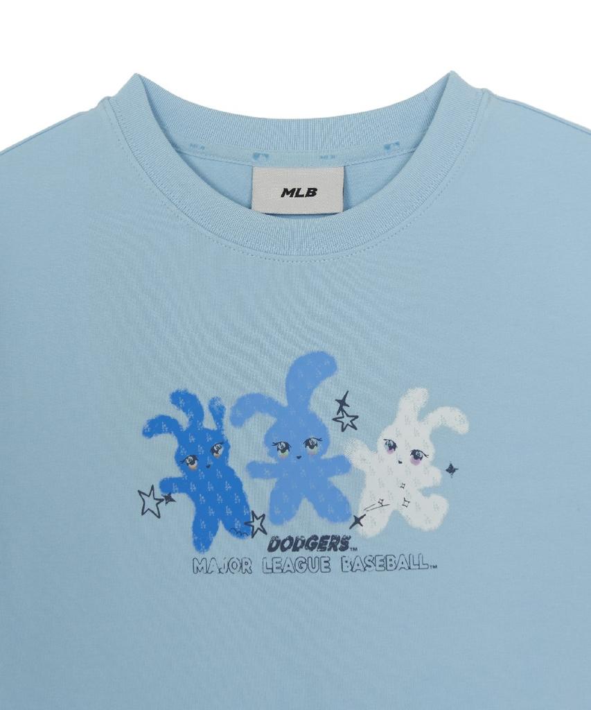 Emelbi Women'S Small Bunny Graphic Slim Semi-Crop Short Sleeve T-Shirt La (Mg.Blue)