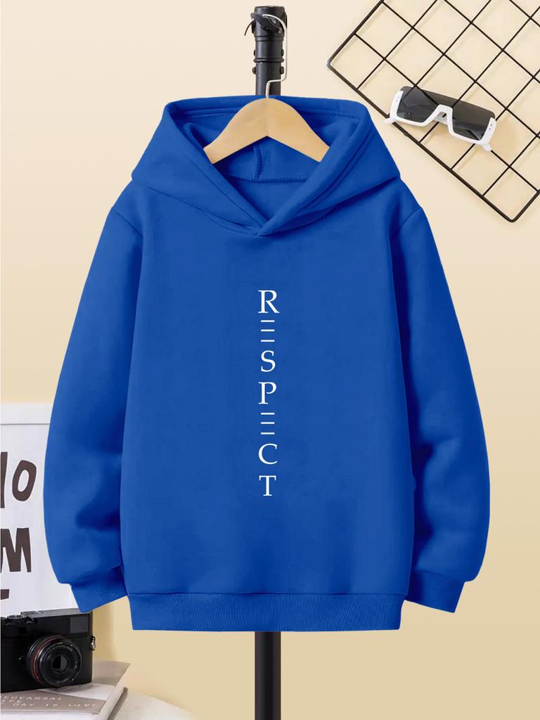 Children Long Sleeve Hoodie, Elegant Vertical Respect Word Slogan Graphic, Autumn Winter Casual Pullover Sweatshirt For Kids Daily Casual Wear