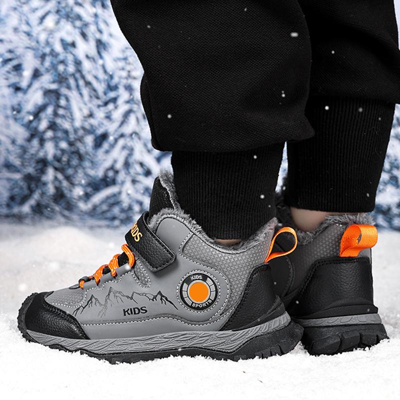 Winter Children's Fashionable Fleece Warm Outdoor High Top Cotton Boots Snow Boots Hiking Cotton Shoes 30-40