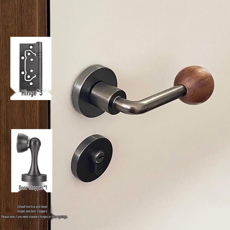 Walnut Wood Vintage-Style Silent Magnetic Door Handle for Indoor Bedrooms