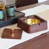 Square / Circle Natural Wood Ashtray With Lid Fireproof Iron Core Compact Size Suitable For Tea Tables And Desks Ash Tray Home