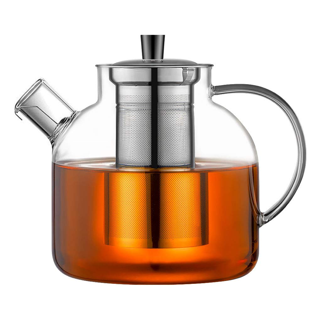 800/1500ml Large Glass Teapot with Infuser Stovetop Safe, Glass Tea Pots for Loose Leaf Tea Fruit Teas Fragrant Teas