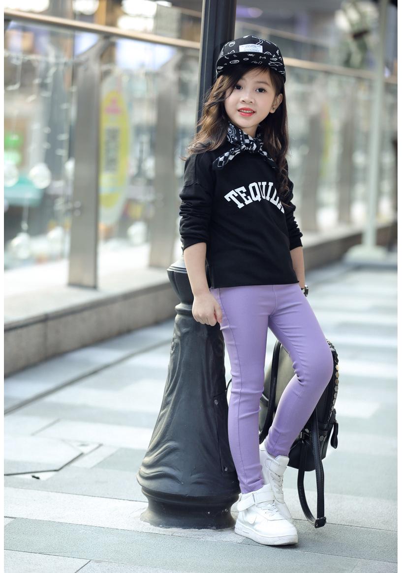 Girls Slim Fit Elastic Leggings - Imitation Jeans Style 110 cm