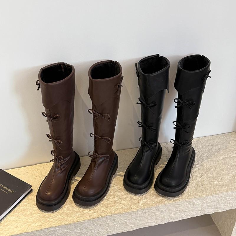 Fashion Winter Thick Sole Plush Woman Knee High Boot Fashion Butterfly-knot Back Zippers Shoes Women's Slim Knight Long Booties