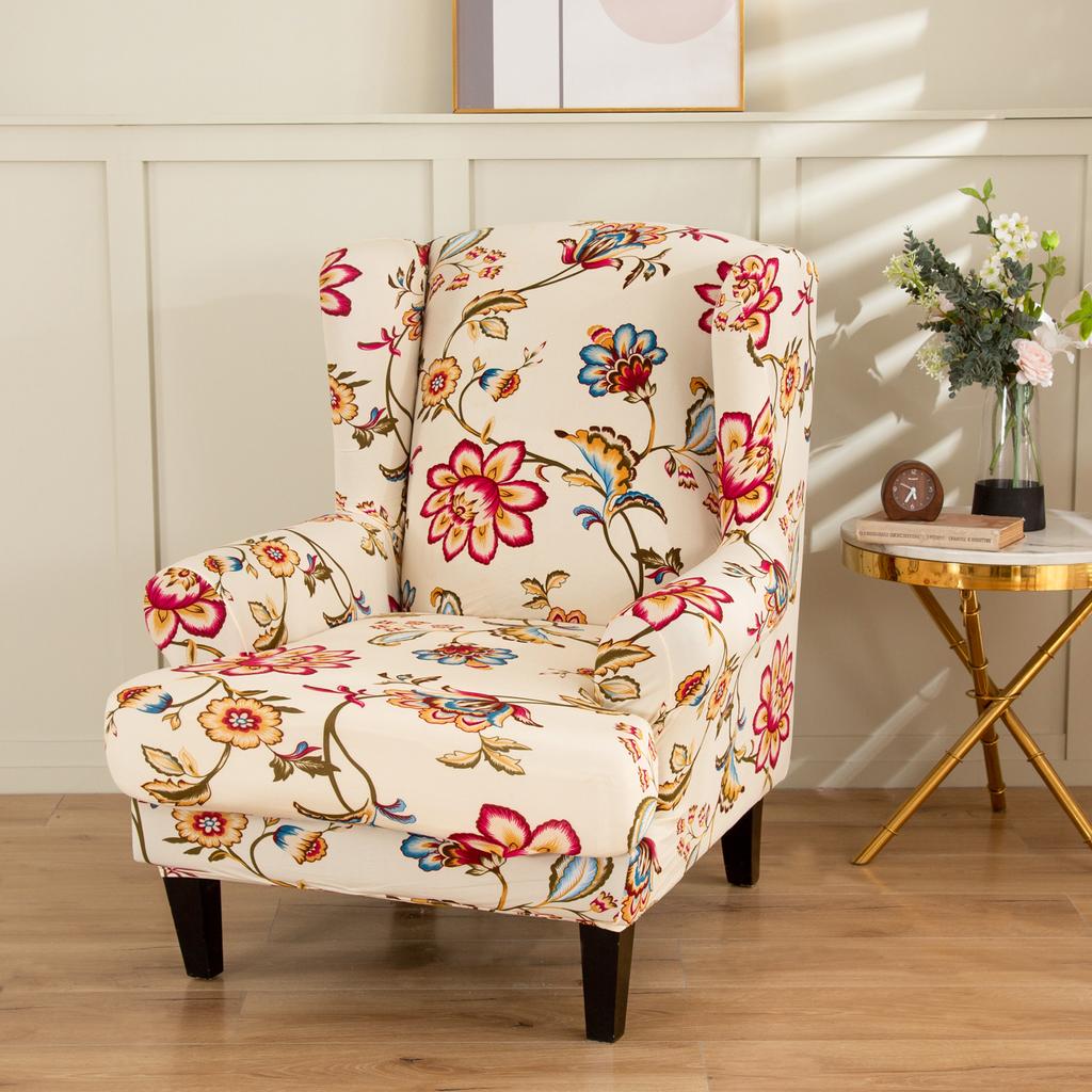 Stretch Spandex Wing Chair Cover Elastic Relax Armchair Slipcovers Wingback Sofa Protector with Seat Cushion Cover Home Decor