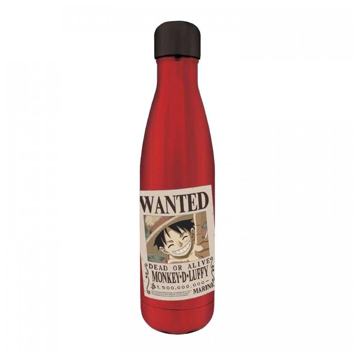 One Piece Wanted Poster Luffy Water Bottle rosso