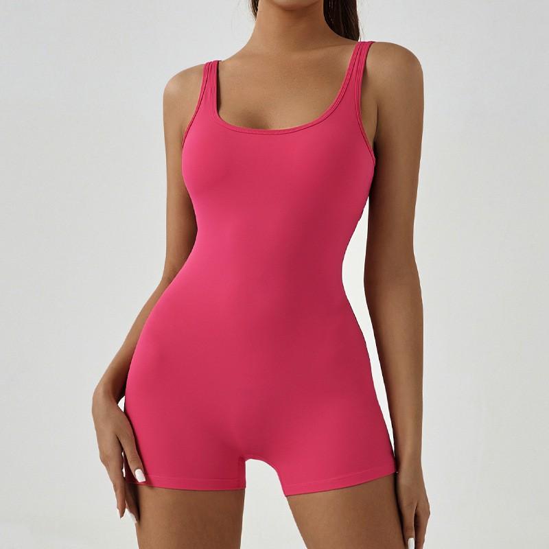 Womens Sleeveless Yoga Jumpsuit With Built-in Bra Pad Tummy Control Ruched Back Sports Fitness Wear