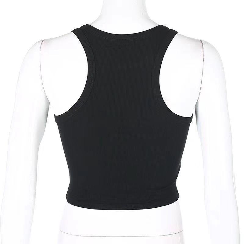 Crop Top Basic Stretch Vest Women's Solid Color Sports All-match Sleeveless Striped Short T-shirt