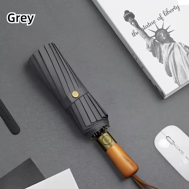 Wooden Handle Umbrella Automatic Uv Resistant Umbrella Men High-End Business Folding Umbrellas Dual-Purpose Windproof Umbrellas