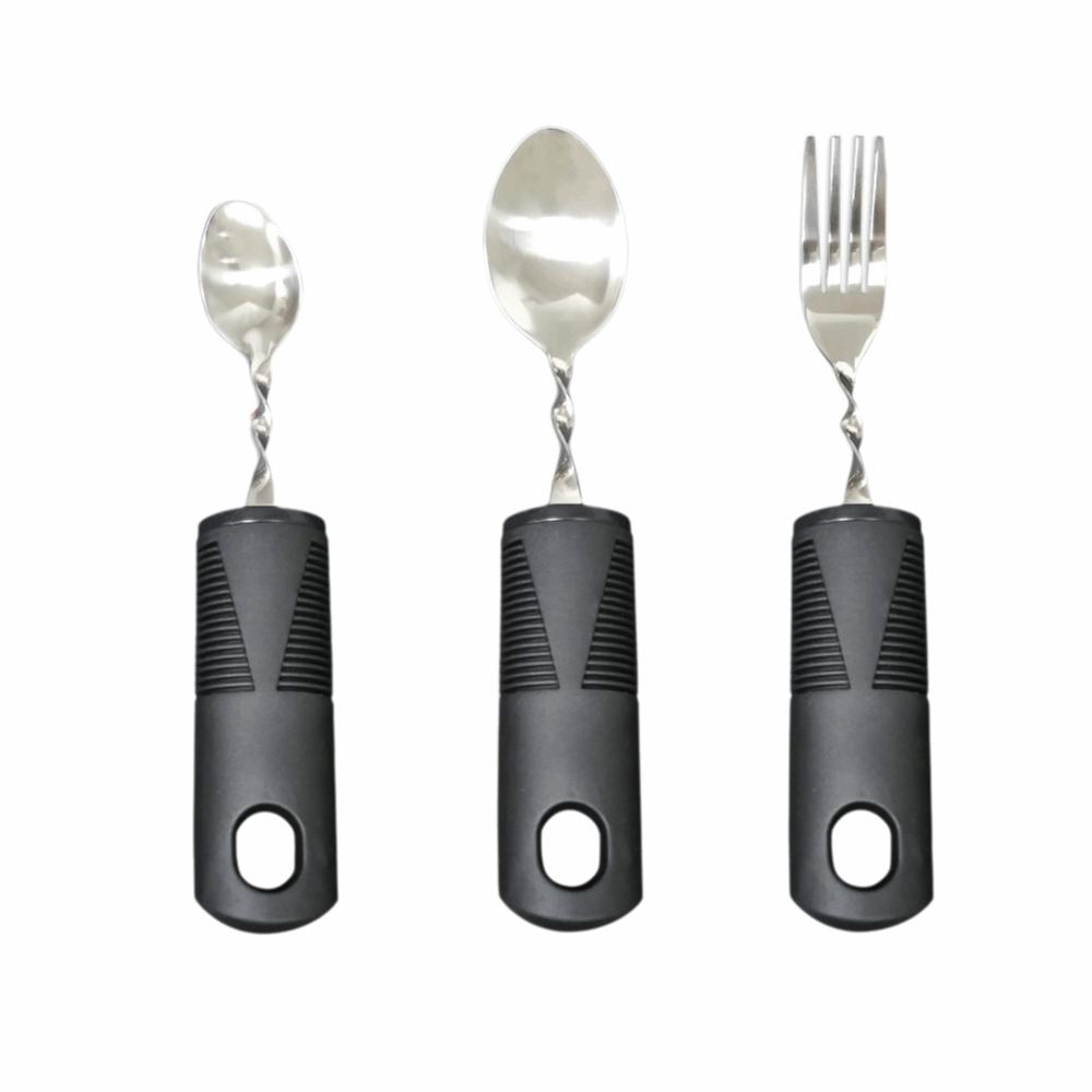 3Pcs Textured Handle Spoon Fork Set Bendable Food Aid Spoon Anti-Slip Eating Spoon Self Training