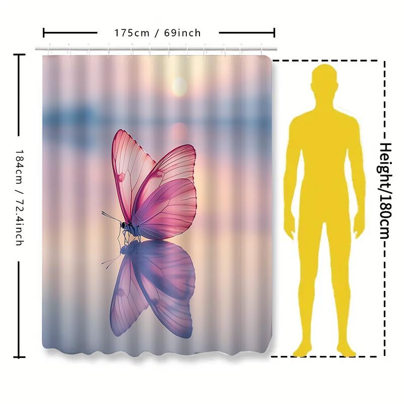 Beautiful Butterfly Sunset Shower Curtain for Home Bathroom Decor - Pink and Purple Design Waterproof Durable Non Transparent