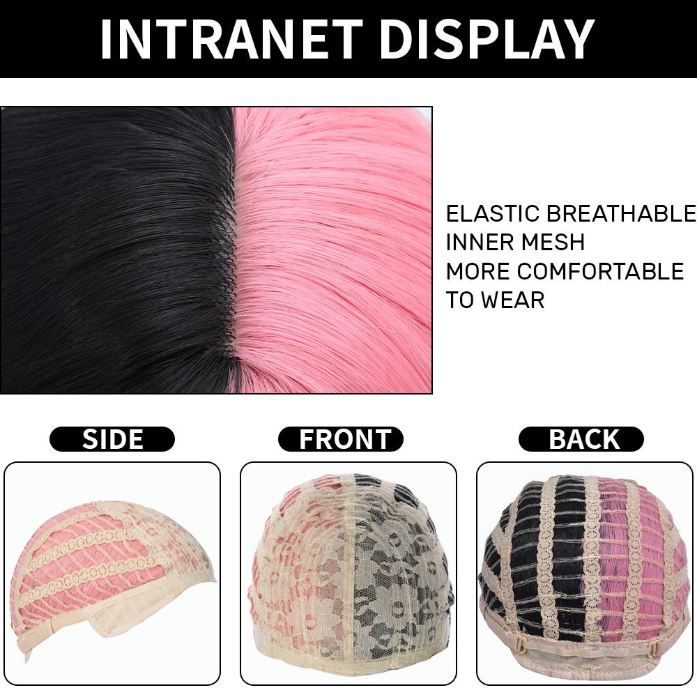 Long Wavy Black And Pink Synthetic Wig for Women With Bangs Natural Heat Resistant Part Cosplay Party Lolita Daily  Hair Wigs