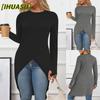 Moda Otoño Invierno Color Sólido Estampado Manga Larga Cuello Redondo Vestidos Casuales Diseño Internacional