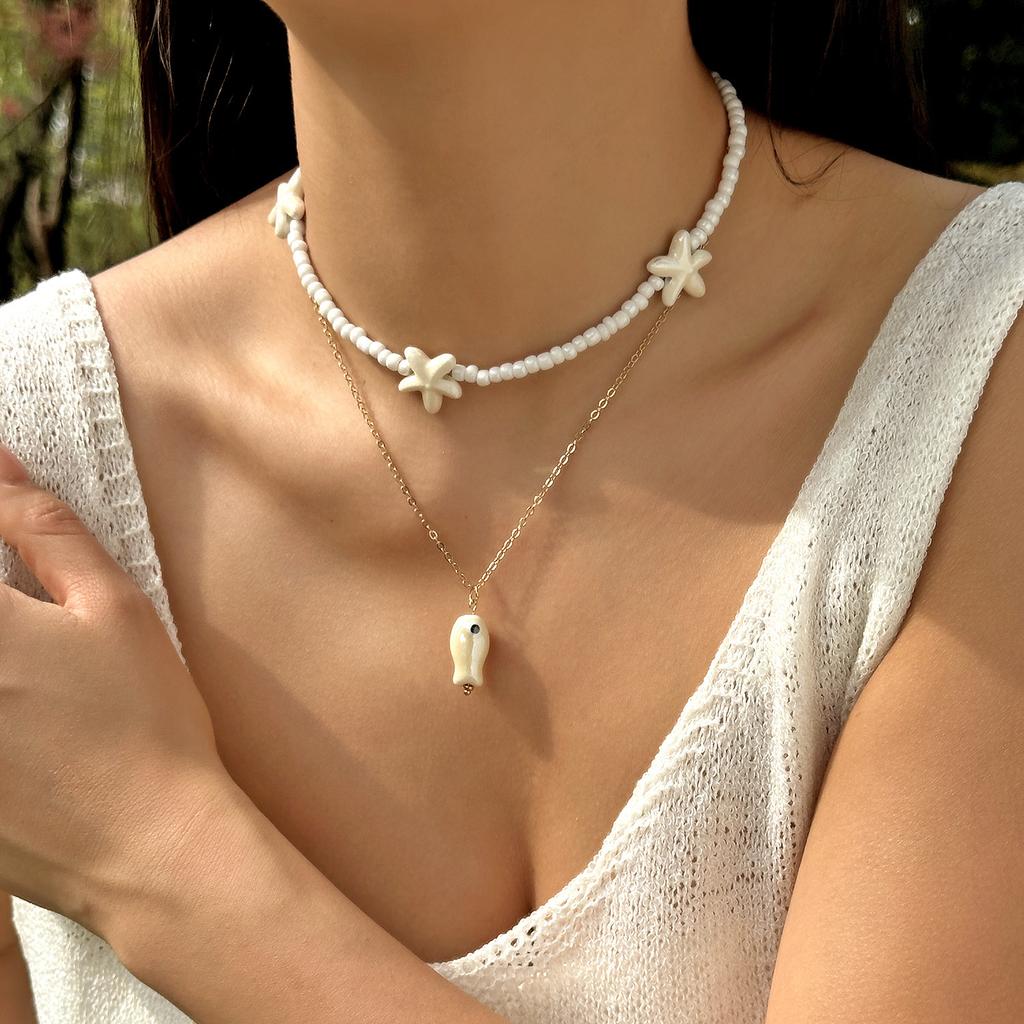 Bohemian Beaded starfish Personality Pendant Necklace Suitable For women's Summer Beach Party Accessories Gifts