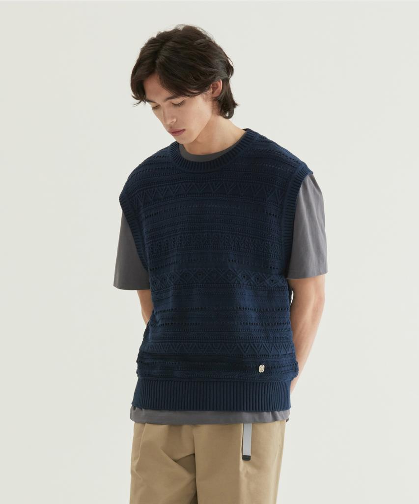 COVERNAT Curly Knit Vest Dark Navy