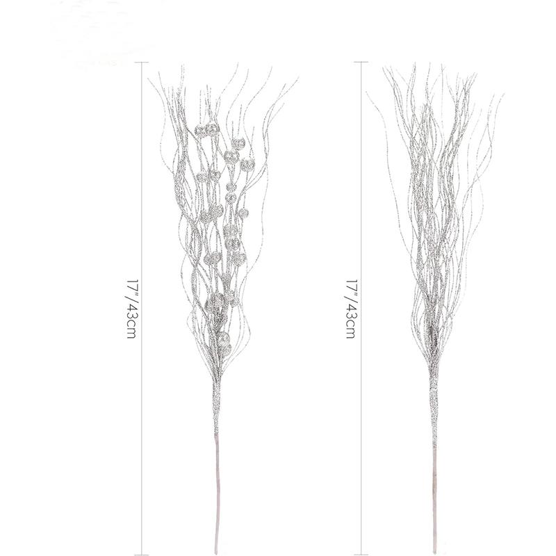 2Pcs Glitter Branches Christmas Tree Decoration Artificial Flowers for Home Fake Flowers Xmas Ornaments New Year Party Decortion