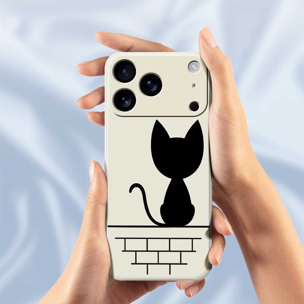 For iPhone 17 Pro Max Case Black Cat On the Wall Pattern Printing Straight Edge TPU Phone Back Cover