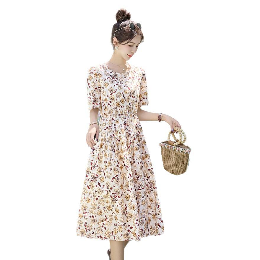 Pure cotton floral dress women's summer new design sense small temperament beautiful skirt