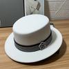 Striped Rhinestone Chain Imitation Wool Flat Top Hat Women's Winter Light Luxury Elegant Retro Top Hat Retro Versatile Temperament Felt
