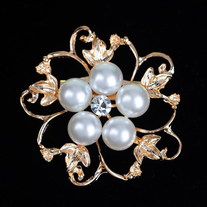 Hot! Fashion Alloy Crystal Pearl Bead Inlay Brooch