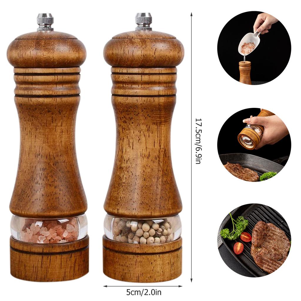 2Pack Wooden Pepper Grinder Salt Pepper Mill Grinding Manual Spice Mill Adjustable Spice Salt Grinder Kitchen Cooking Tool Stuff