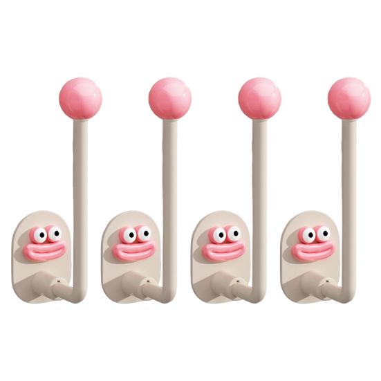 4Pcs Self Adhesive Wall Hooks Strong Load-bearing Creative Shape Easy to Install Punch Free Wall Mounted Clothes Key Towel Hangers