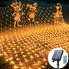 3×2M 220V LED Net Lights Outdoor Solar Net Mesh Tree-Wrap Lights Solar Curtain String Lights for Window Wall Garden Fence Patio Yard Holiday Decor